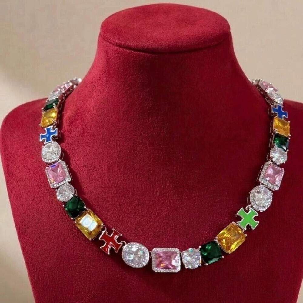 Multi Coloured Cross Necklace 20 Inch - Picture 3 of 4